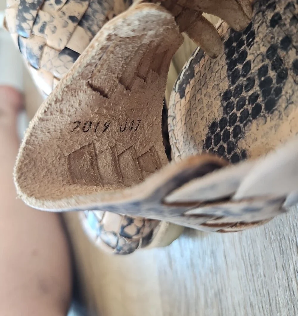 Leather Woven Hurarache Slip-On in Beige and Navy Snake Print!